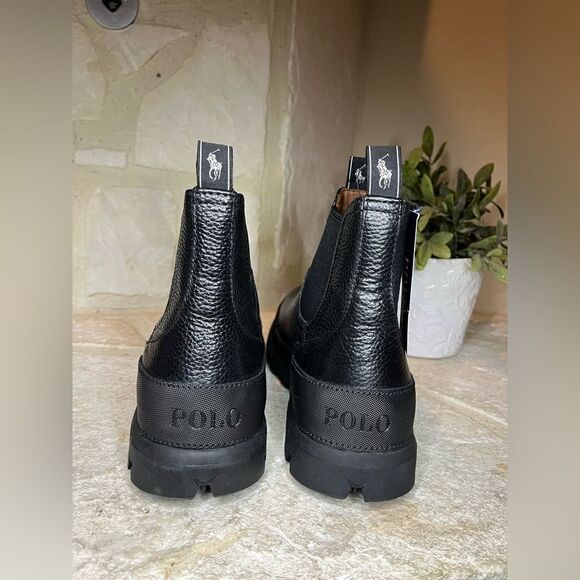 Polo Ralph Lauren Black Leather Oslo Chelsea Boots Sz 8 New main image 6